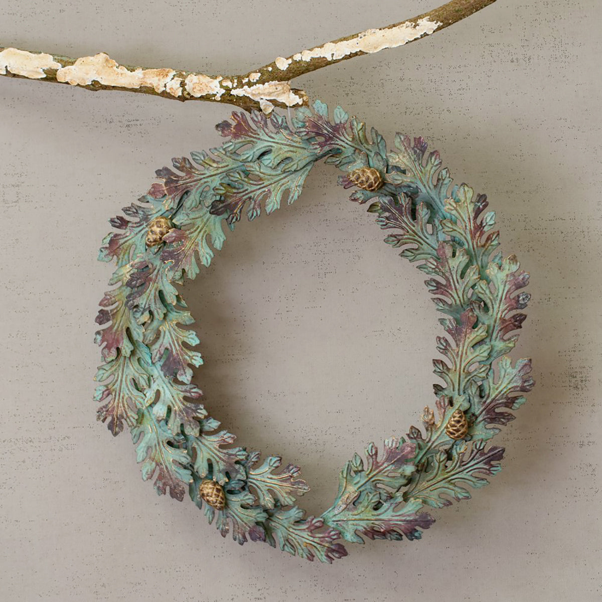 Autumn Oak Leaf & Cone Wreath - Antique metal
