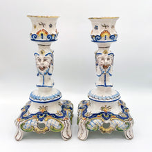Load image into Gallery viewer, Pair French Faience Rouen Candlesticks 19th Century

